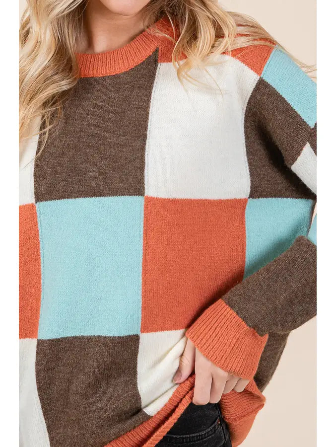 The Amber Multi Checker Long Sleeve Sweater