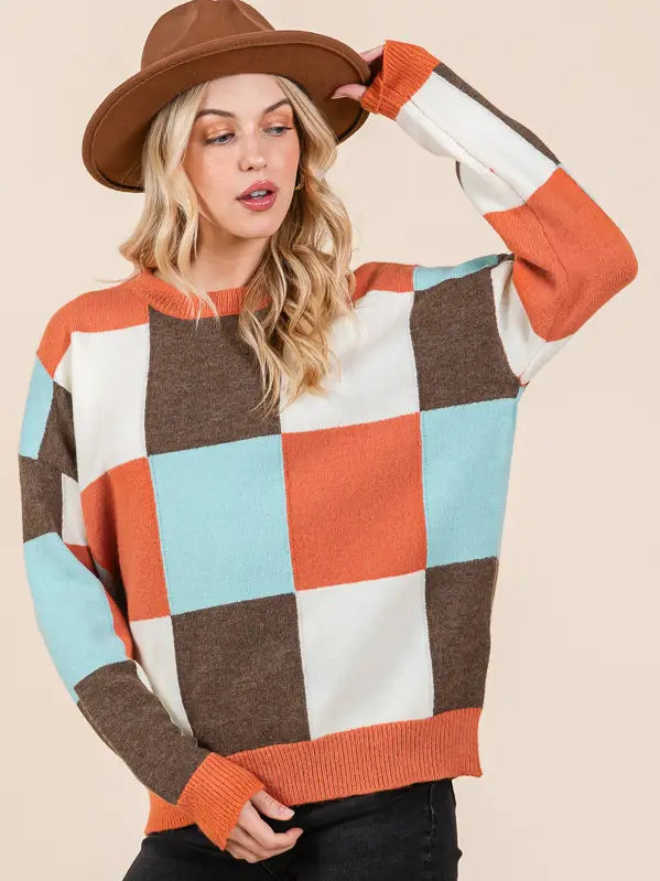 The Amber Multi Checker Long Sleeve Sweater