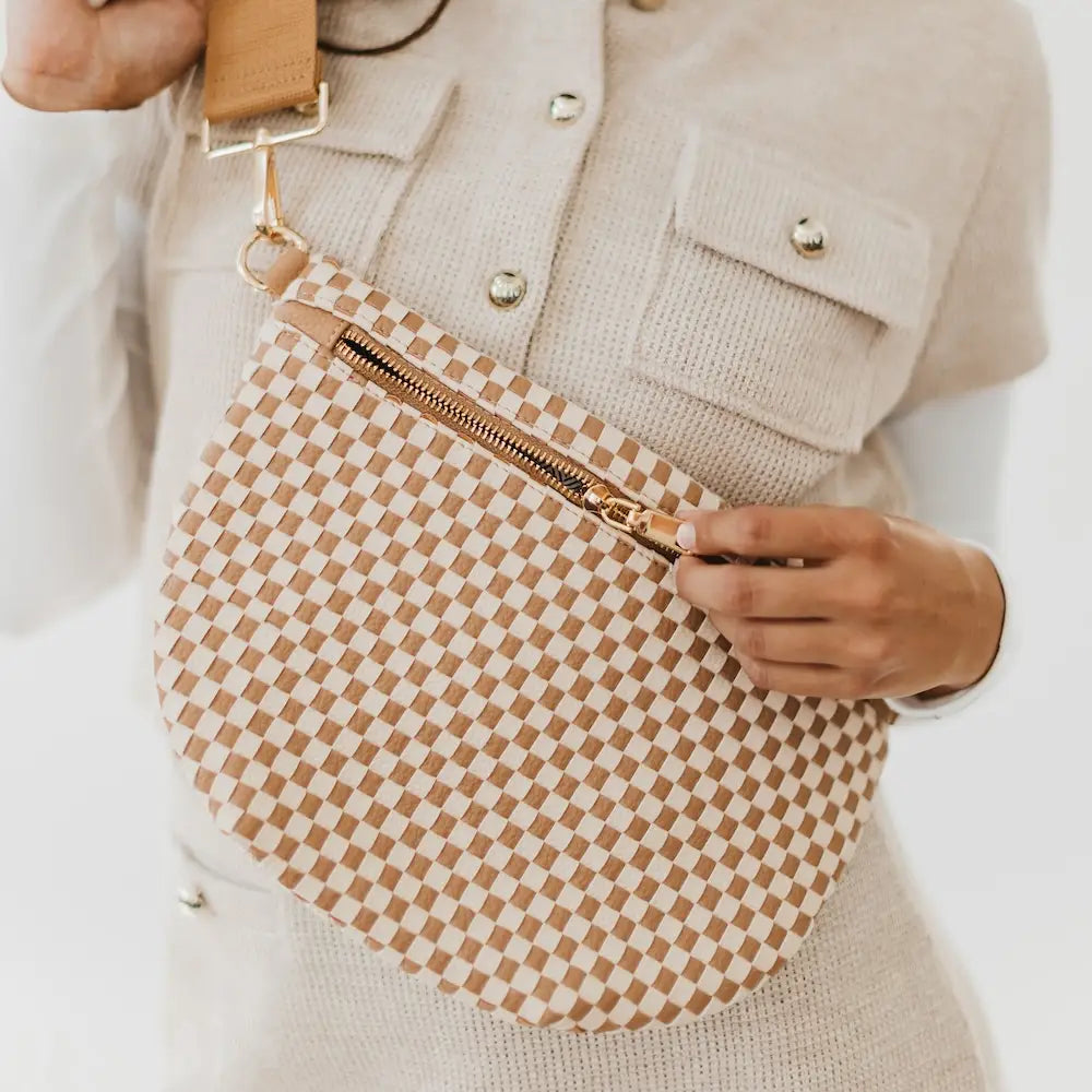 Westlyn Woven Bum Bag -Tan Check