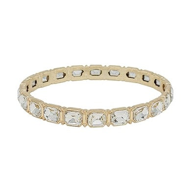 Clear Rectangle Stone and Gold Bangle Bracelet