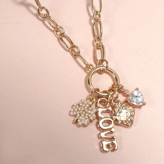 Cluster Charm Love Strawberry Heart Necklace