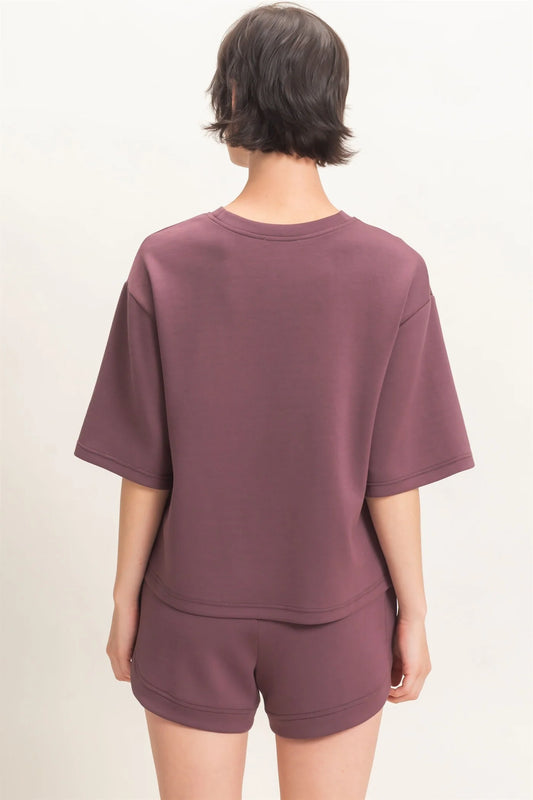 Cocoa  Loose Fit Crew Neck Short Sleeve Top
