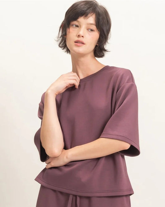 Cocoa  Loose Fit Crew Neck Short Sleeve Top