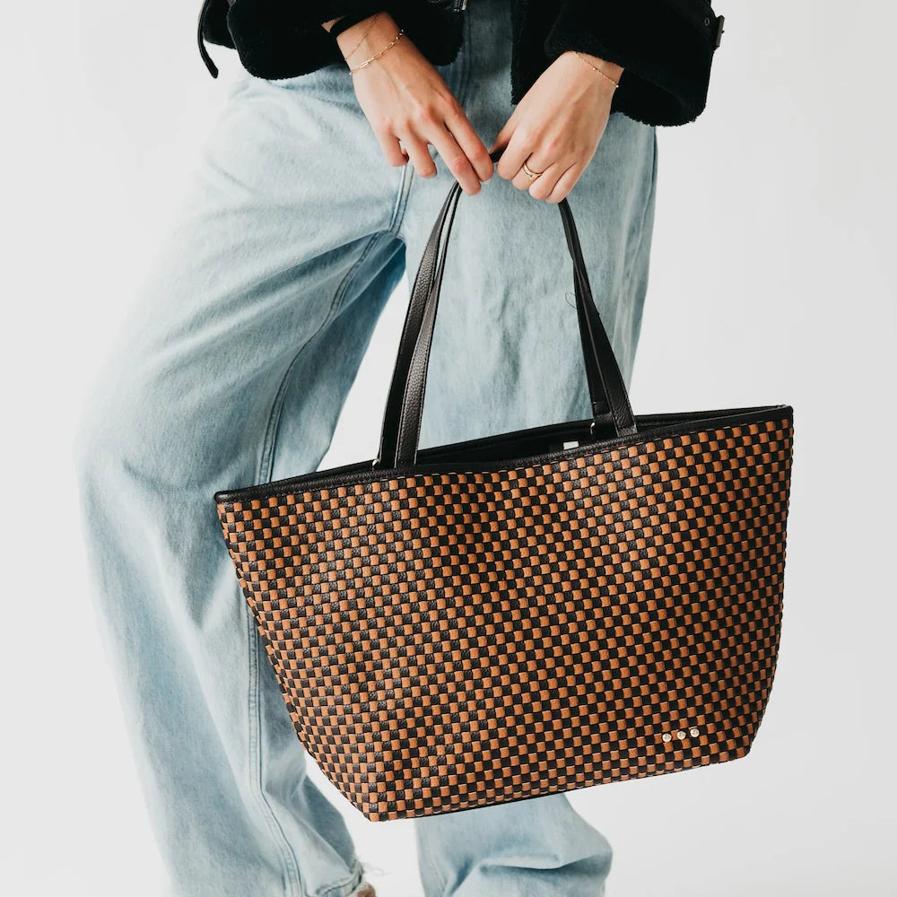 Checkered Coffee Woven Tiffany Organizer Tote Bag