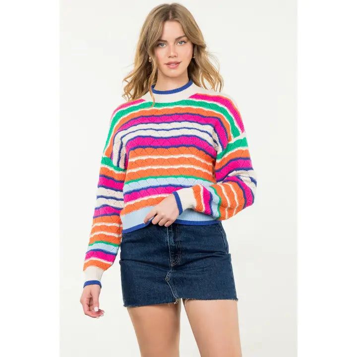 Long Sleeve Multi Color Knit Sweater