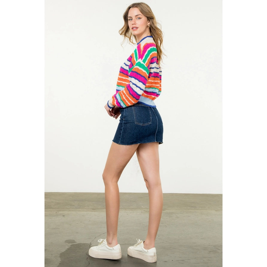 Long Sleeve Multi Color Knit Sweater