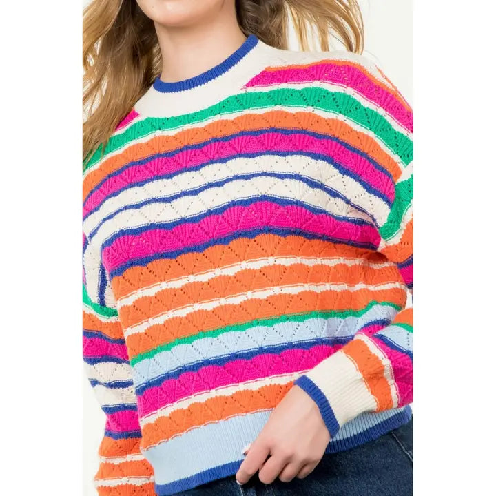 Long Sleeve Multi Color Knit Sweater