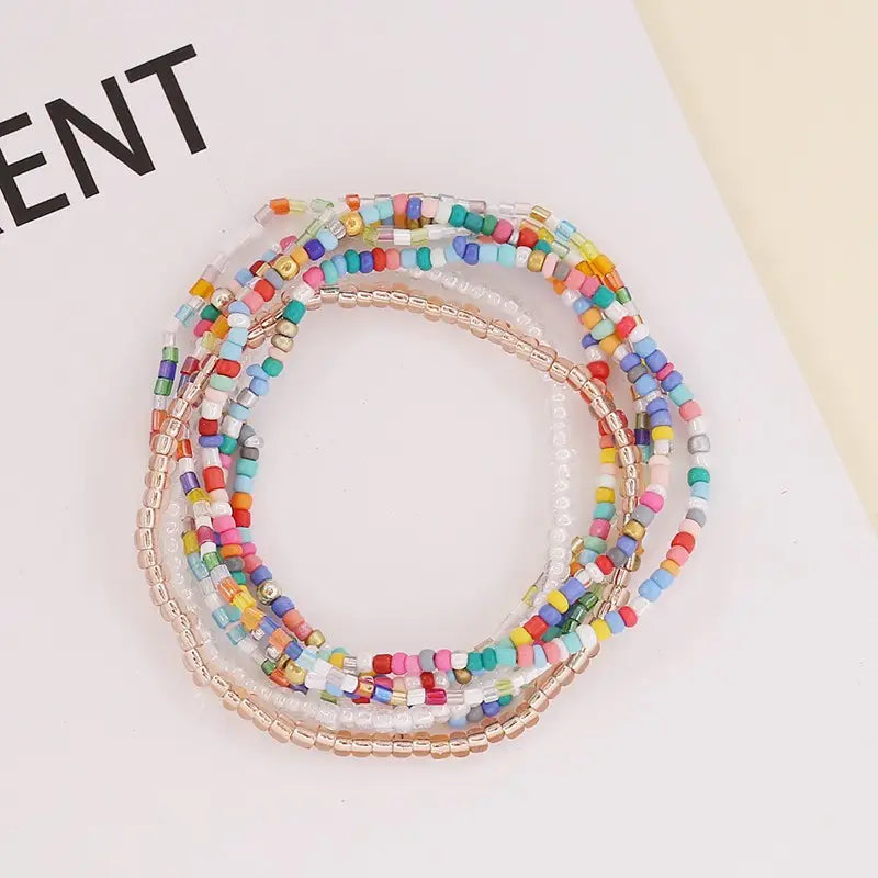 Multi Confetti Beaded Strands Stretch Bracelets