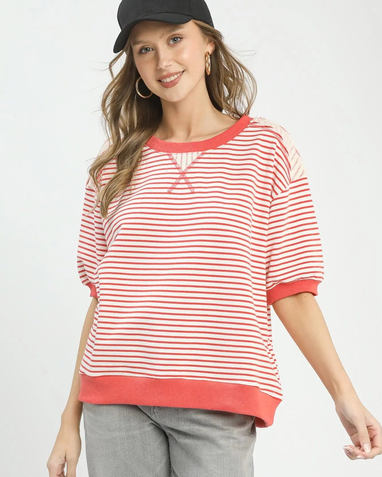 Coral Striped Knit Top