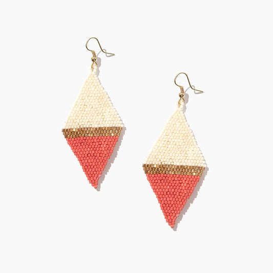 Coral Custom Color Block Beaded Diamond Earrings
