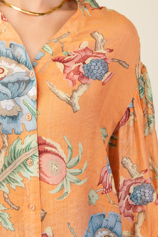 The Amber Coral Printed Button down