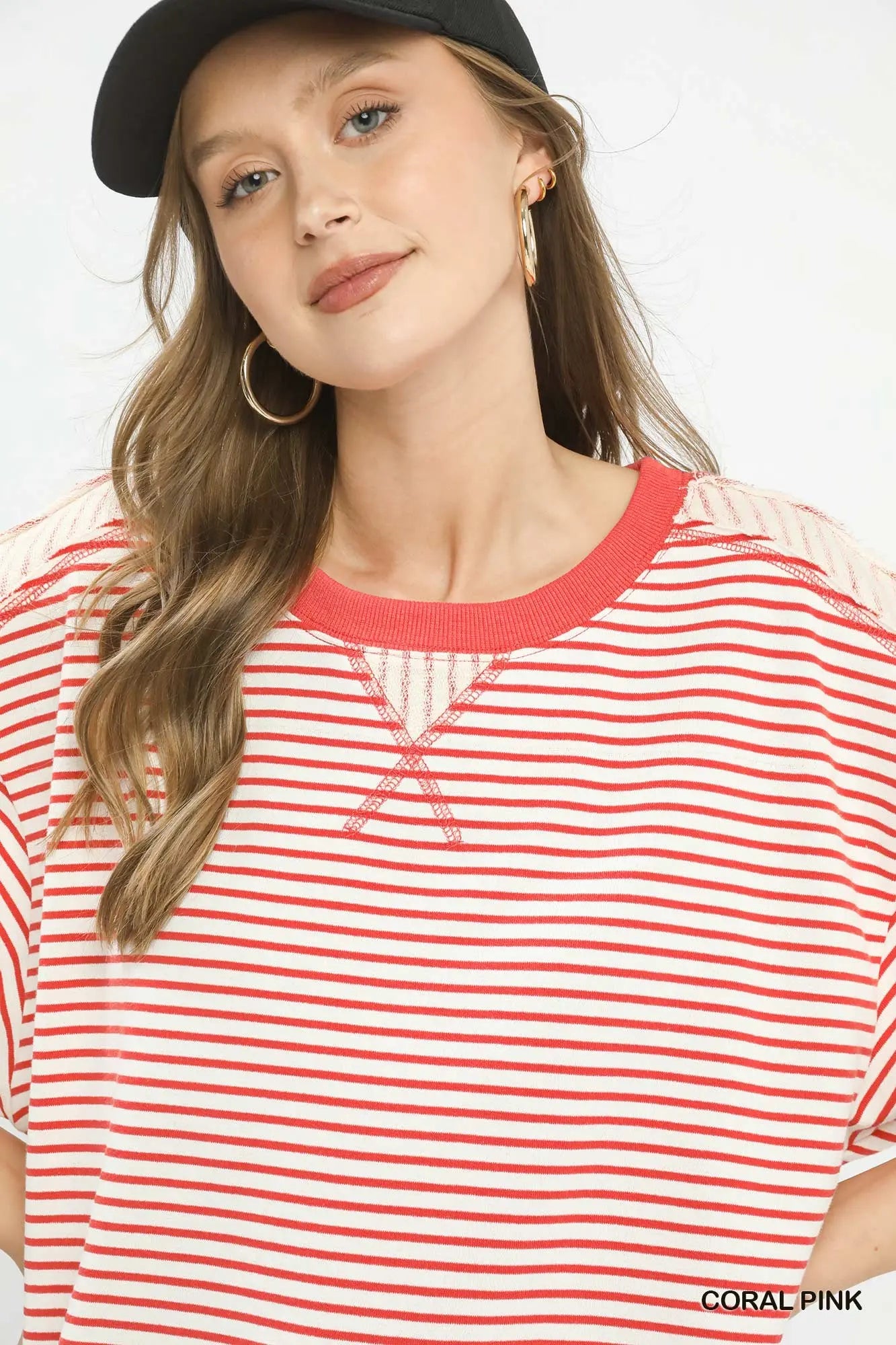 Coral Striped Knit Top