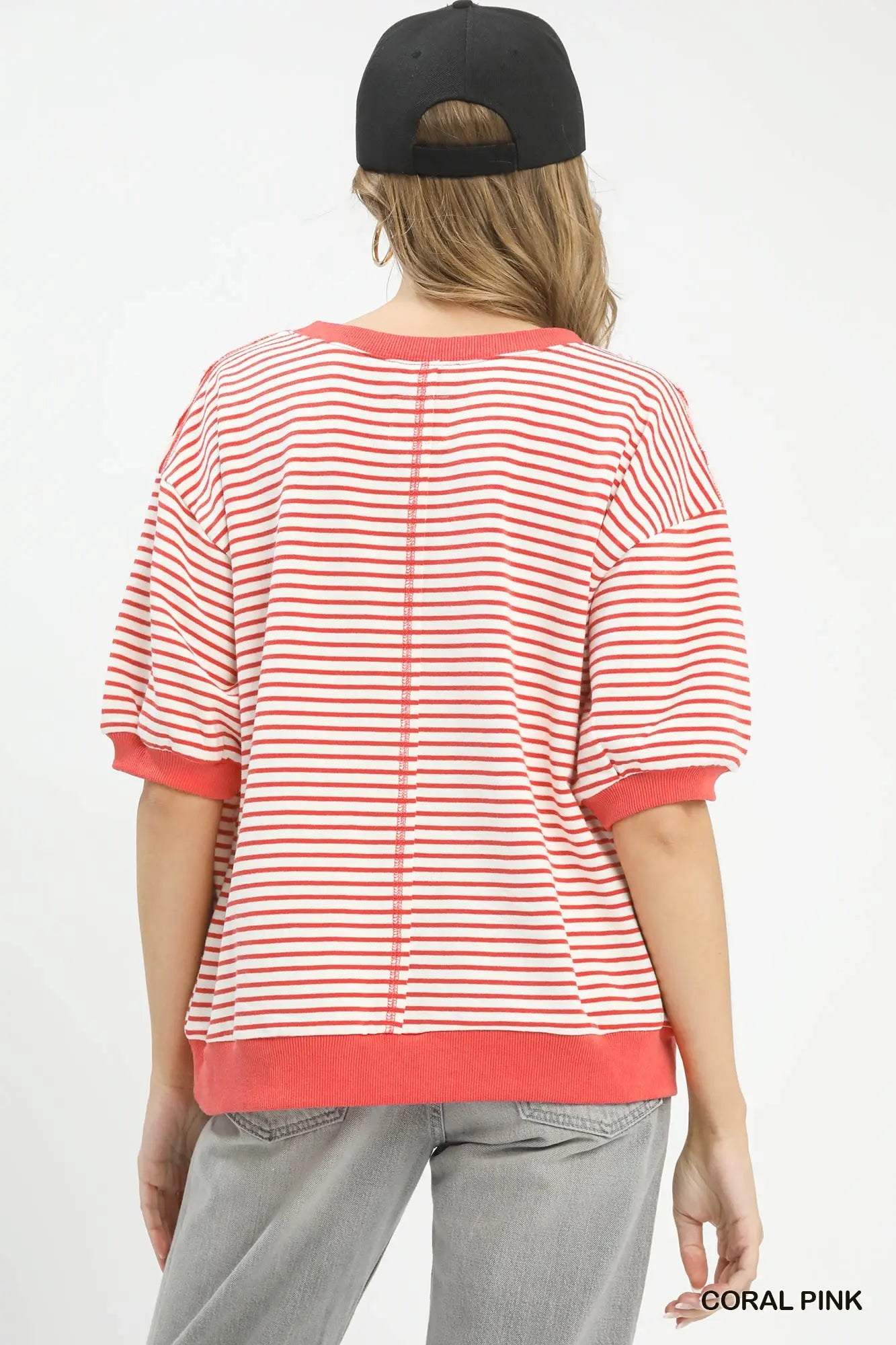 Coral Striped Knit Top