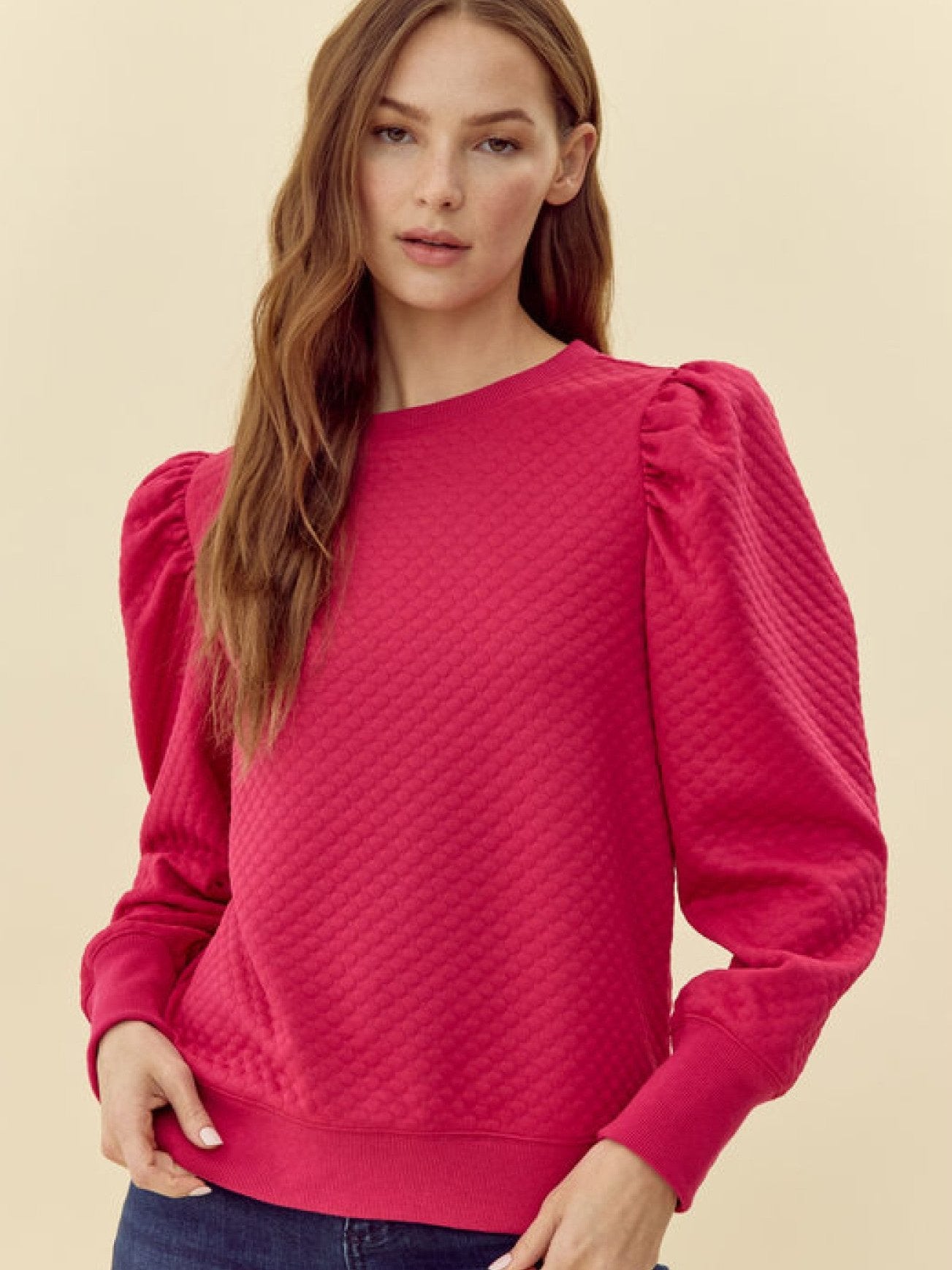 The Christy Cranberry embossed top