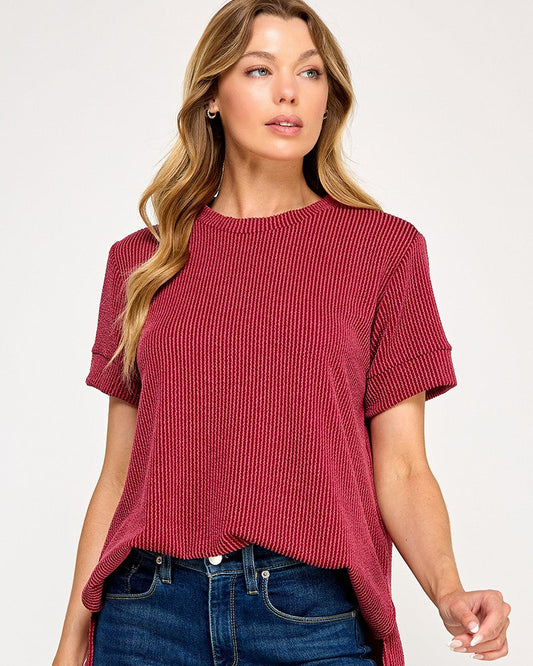 Cranberry Red Ribbed Top