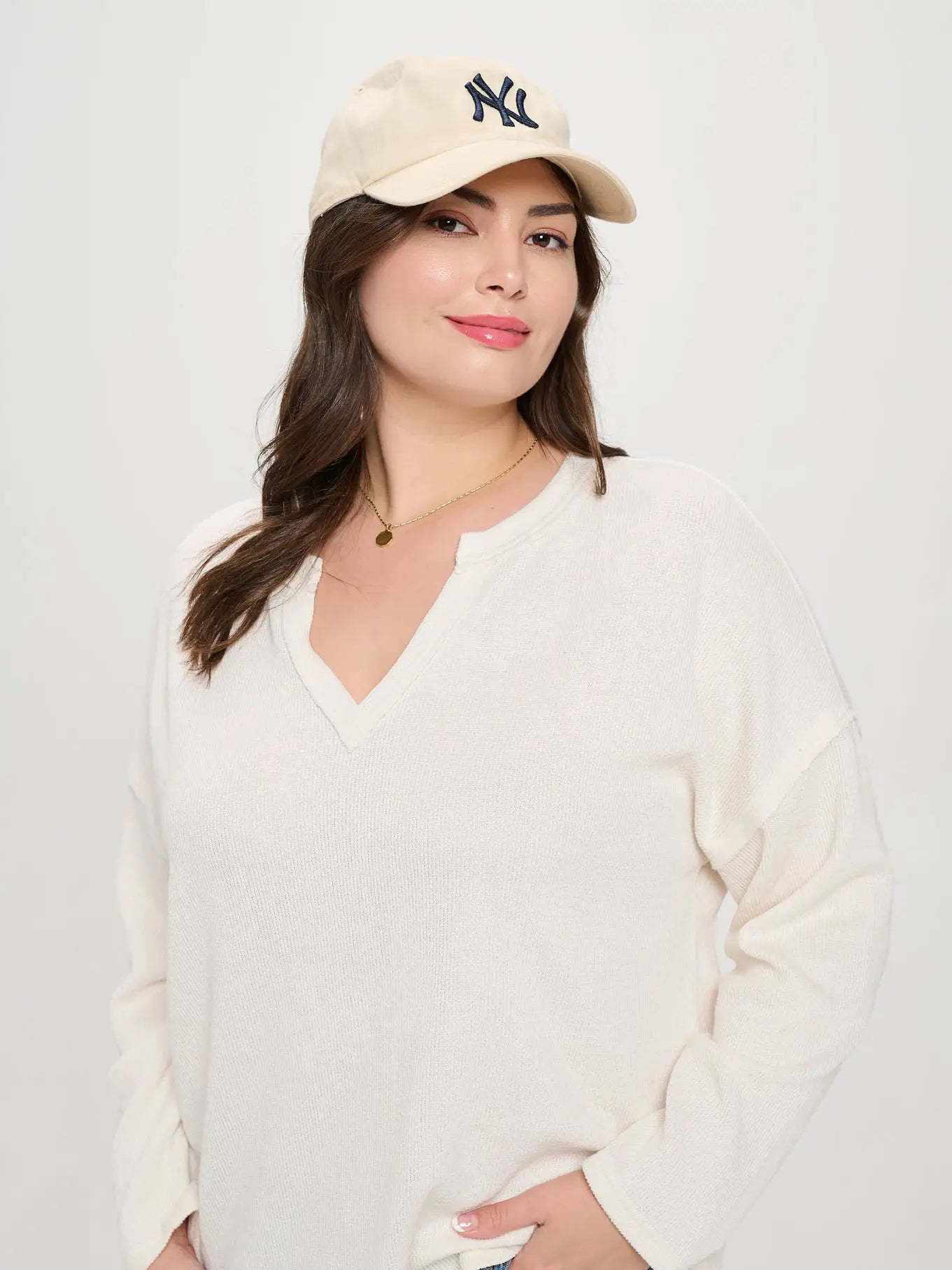 Solid Notch Neck Knit Top