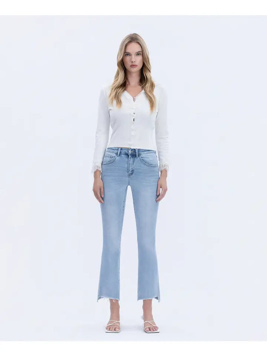 Vervet High Rise Raw Step Hem Crop Flare Jean