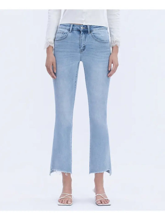 Vervet High Rise Raw Step Hem Crop Flare Jean