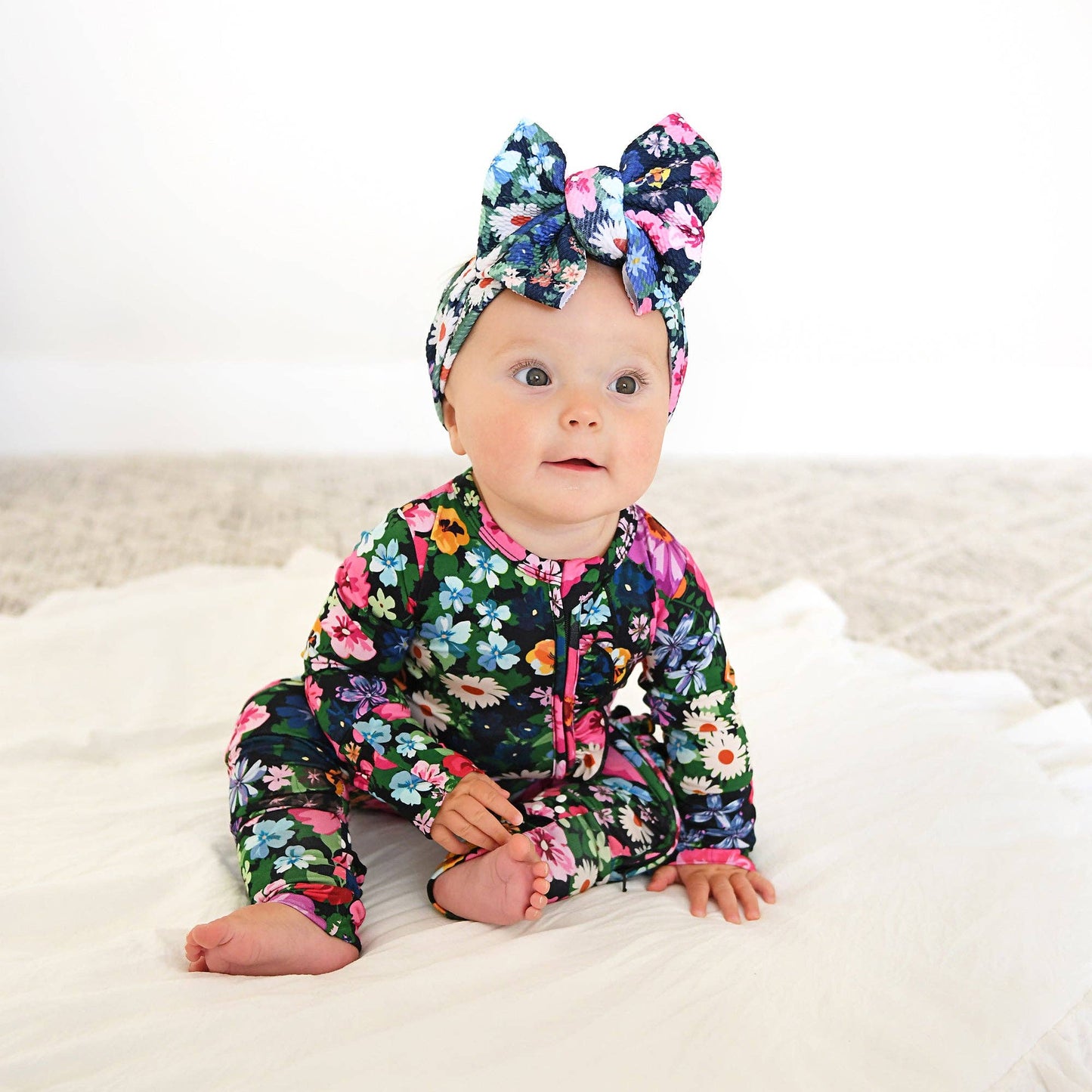 Ruffle Zip Bamboo One Piece Floral Baby Clothing