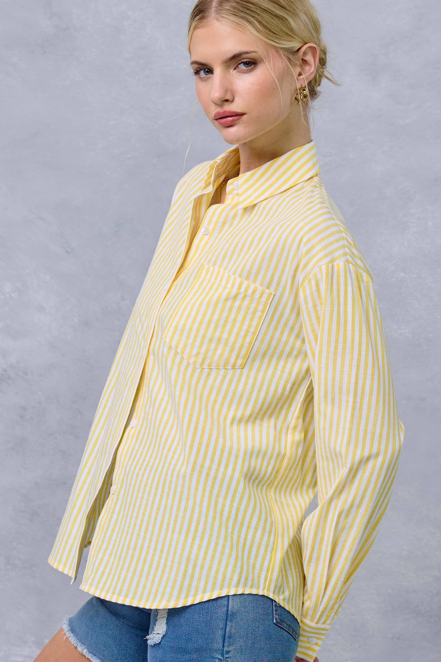 Yellow Collared Contrast Stripe Button Down Shirt