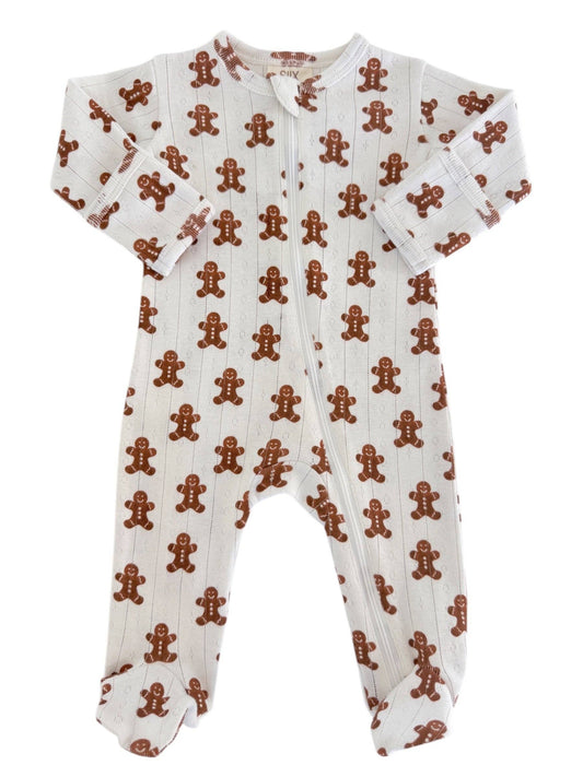 Gingerbread / Organic Pointelle 2-Way Zip Footie