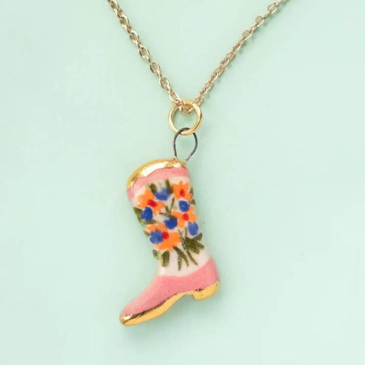 Handmade Ceramic Painted Gold Dipped Necklace