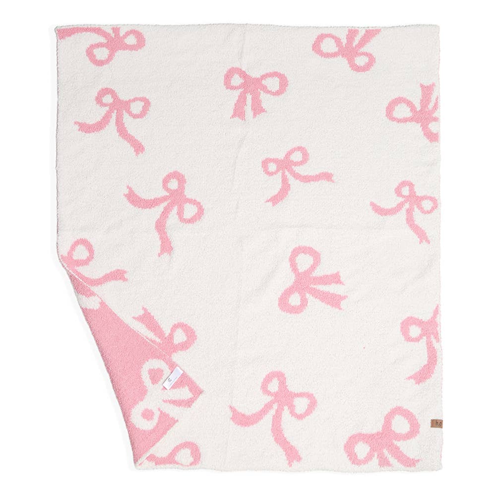 Pink Ribbon / Bow Patterned Reversible Kids Throw Blanket