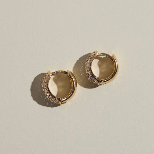 Gold Pavé Dome Huggies - Nickel & Suede