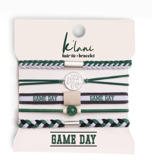 "Game Day" Green, White & Black Hair Tie Bracelets