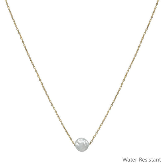 Gold Chain with Small 8MM Freshwater Pearl 16"-18" Necklace