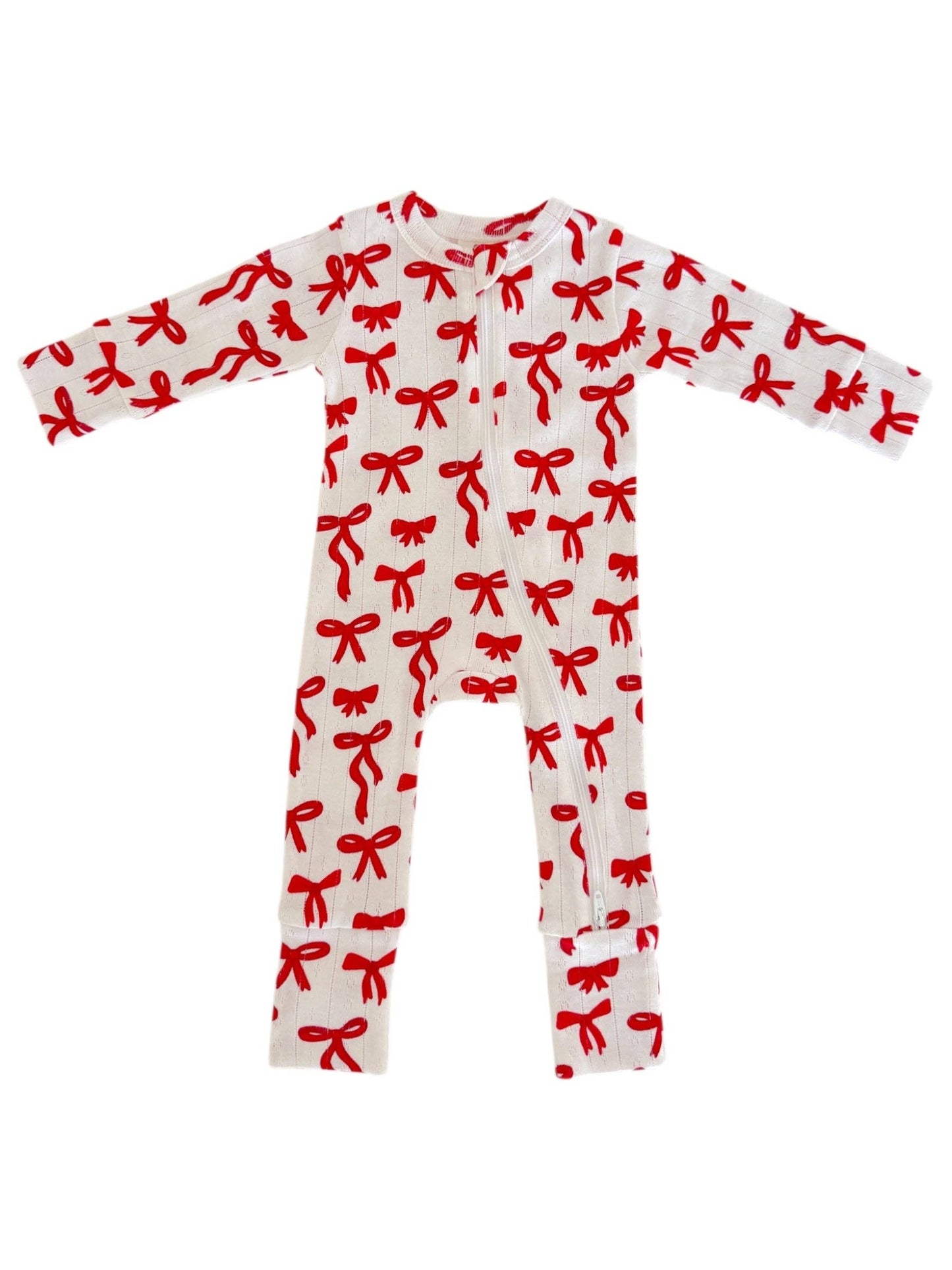 Red Bows / Organic Pointelle 2-Way Zip Romper