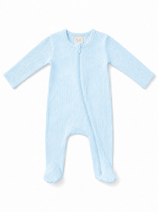 Baby Blue / Ribbed 2-Way Zip Footie