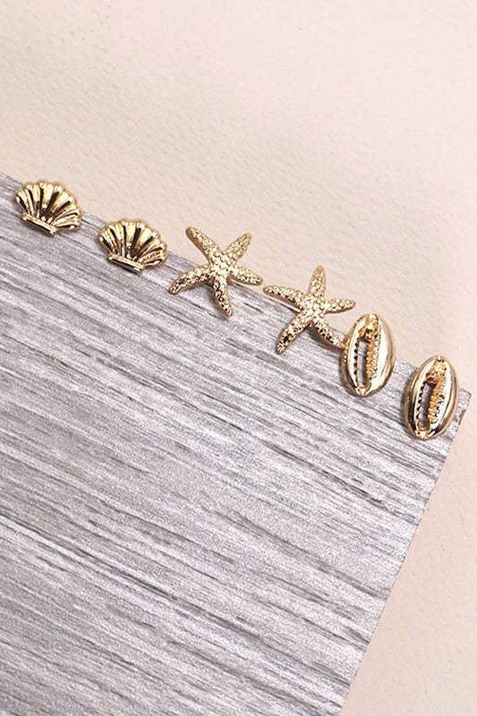 TRIO STUD SEASHELL EARIINGS