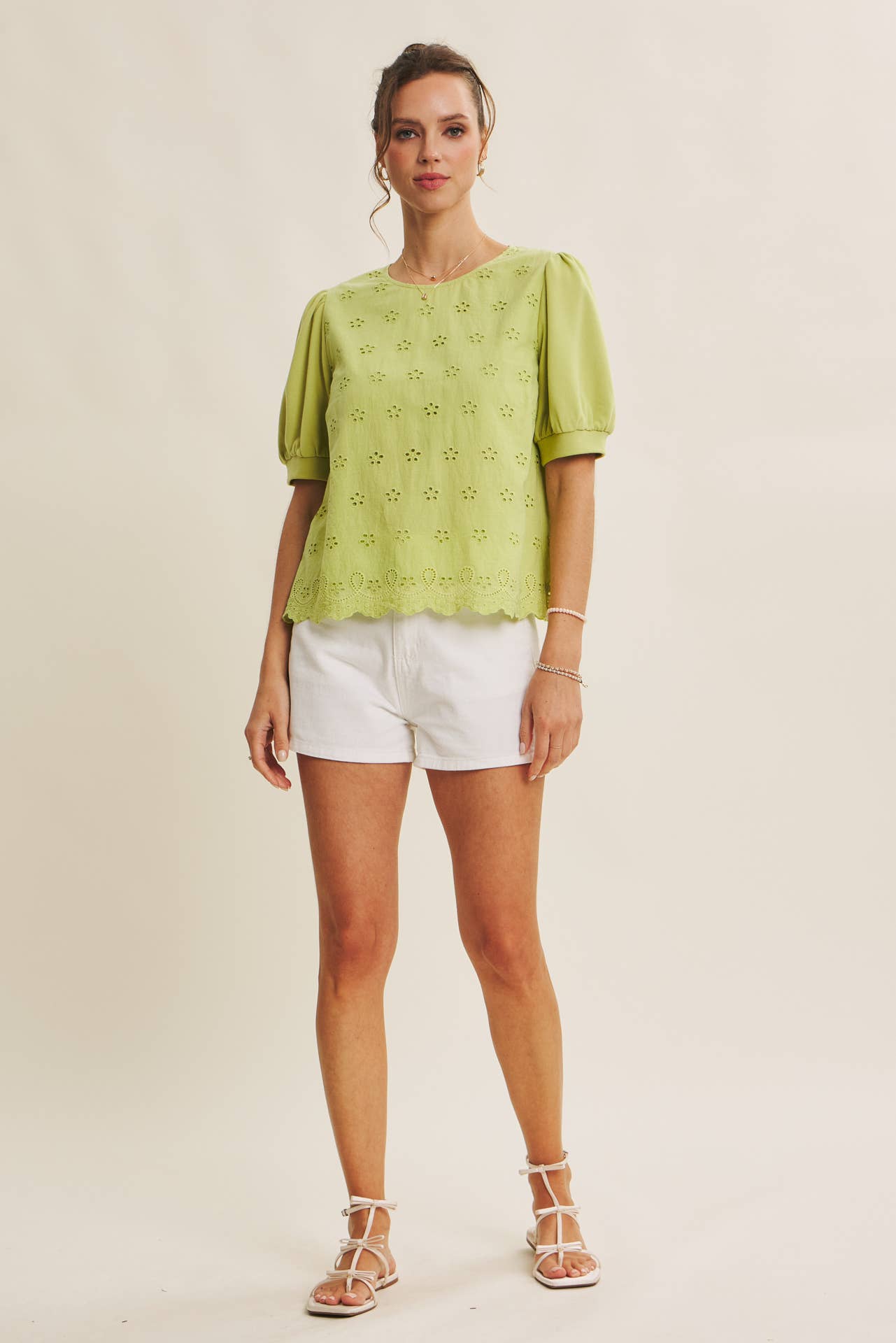 Green Joyful Terry Eyelet Top