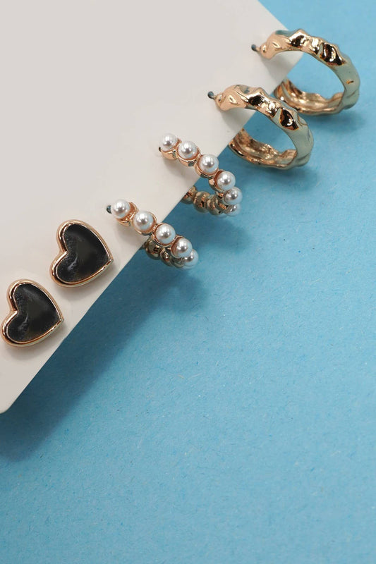 Mini Heart Huggie Trio Earrings