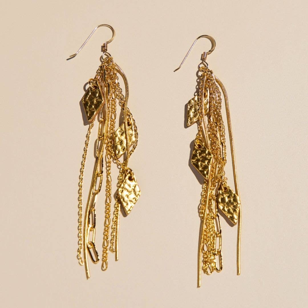 Hammered Gold Jolene Chain Statement Earrings