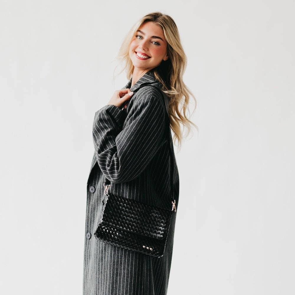 Wrenlee Woven Flap Crossbody (Black or Brown)