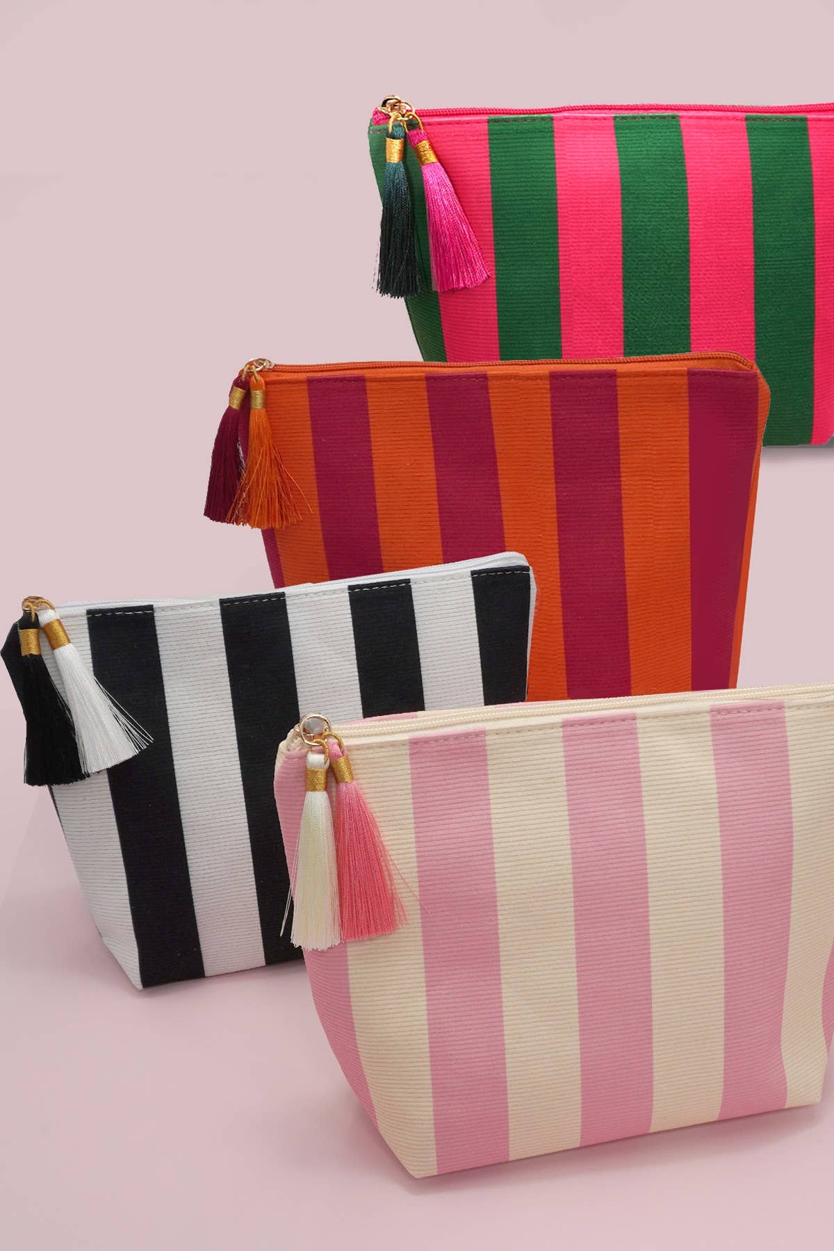 Black & White Striped Tassel Makeup Pouch