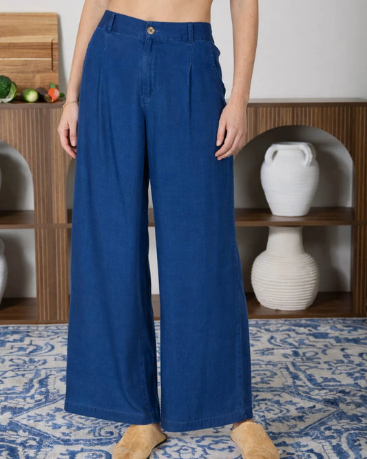Dark Chambray High Waisted Wide Leg Pant