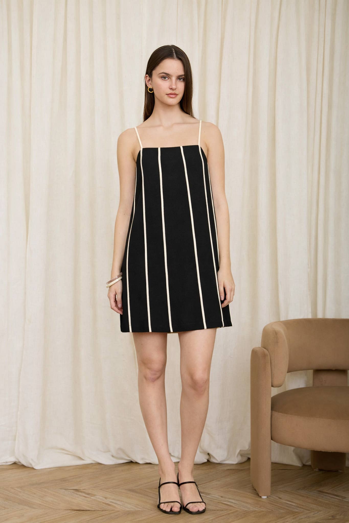 Black Contrast Spaghetti Strap Dress