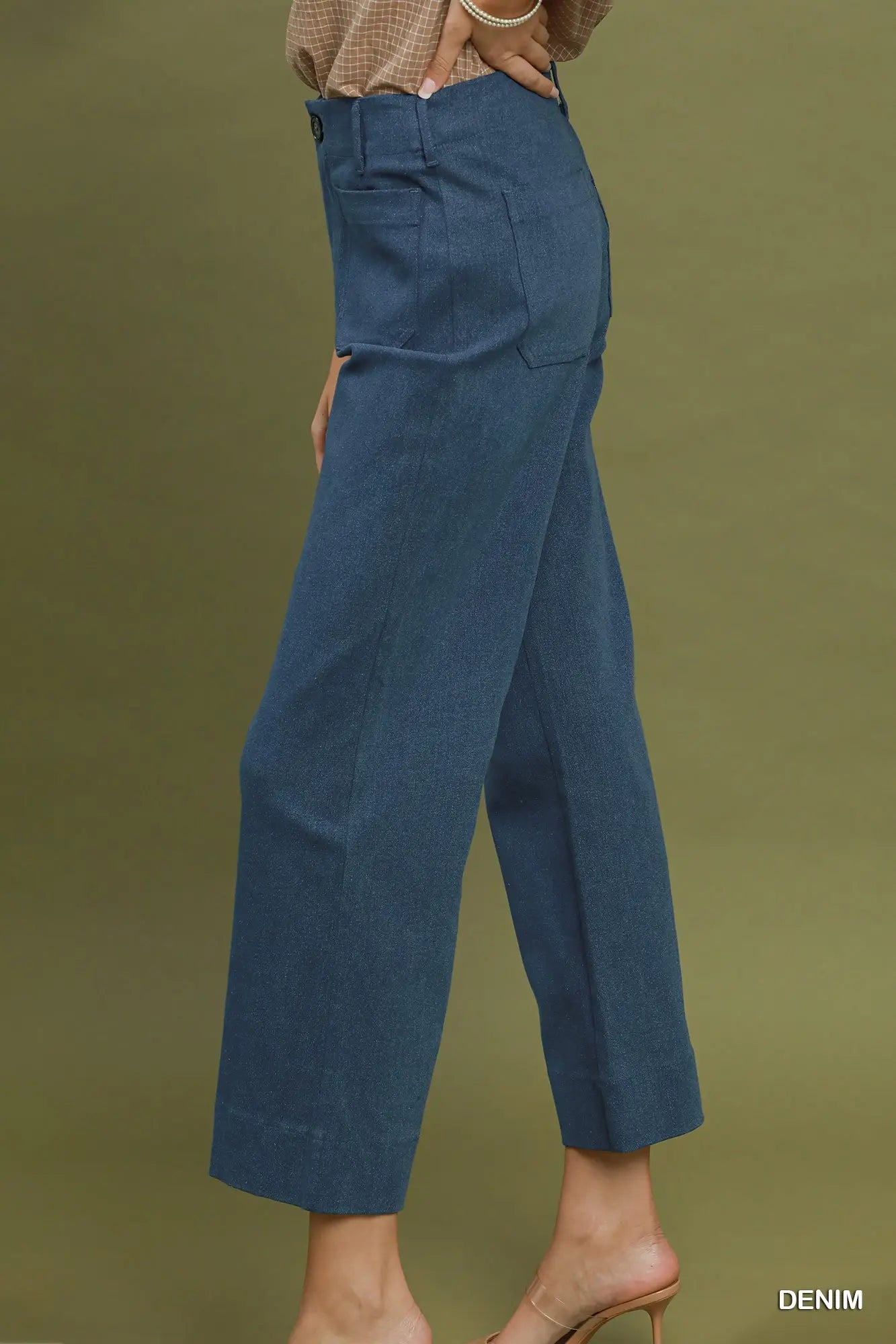 Denim Chambray Wide Leg Crop Pants