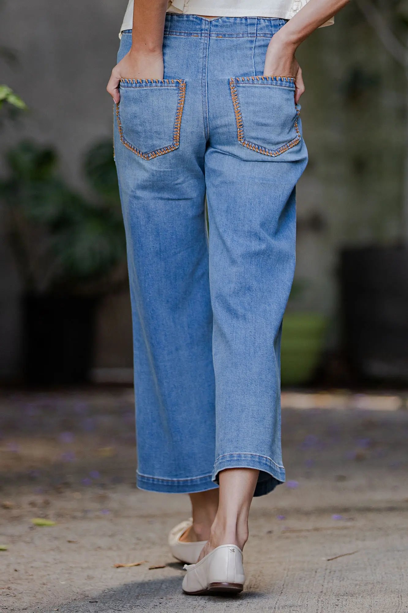 Denim Whipstitch Cropped Pants