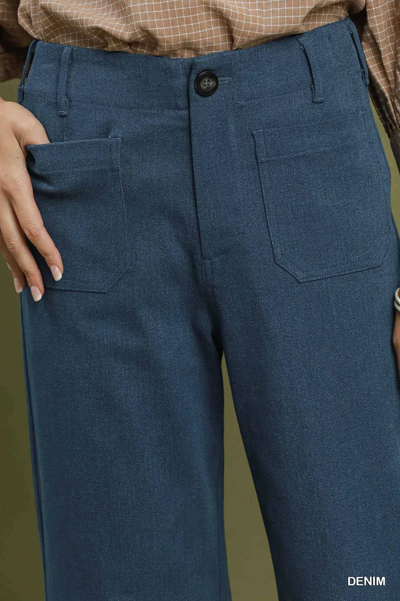 Denim Chambray Wide Leg Crop Pants