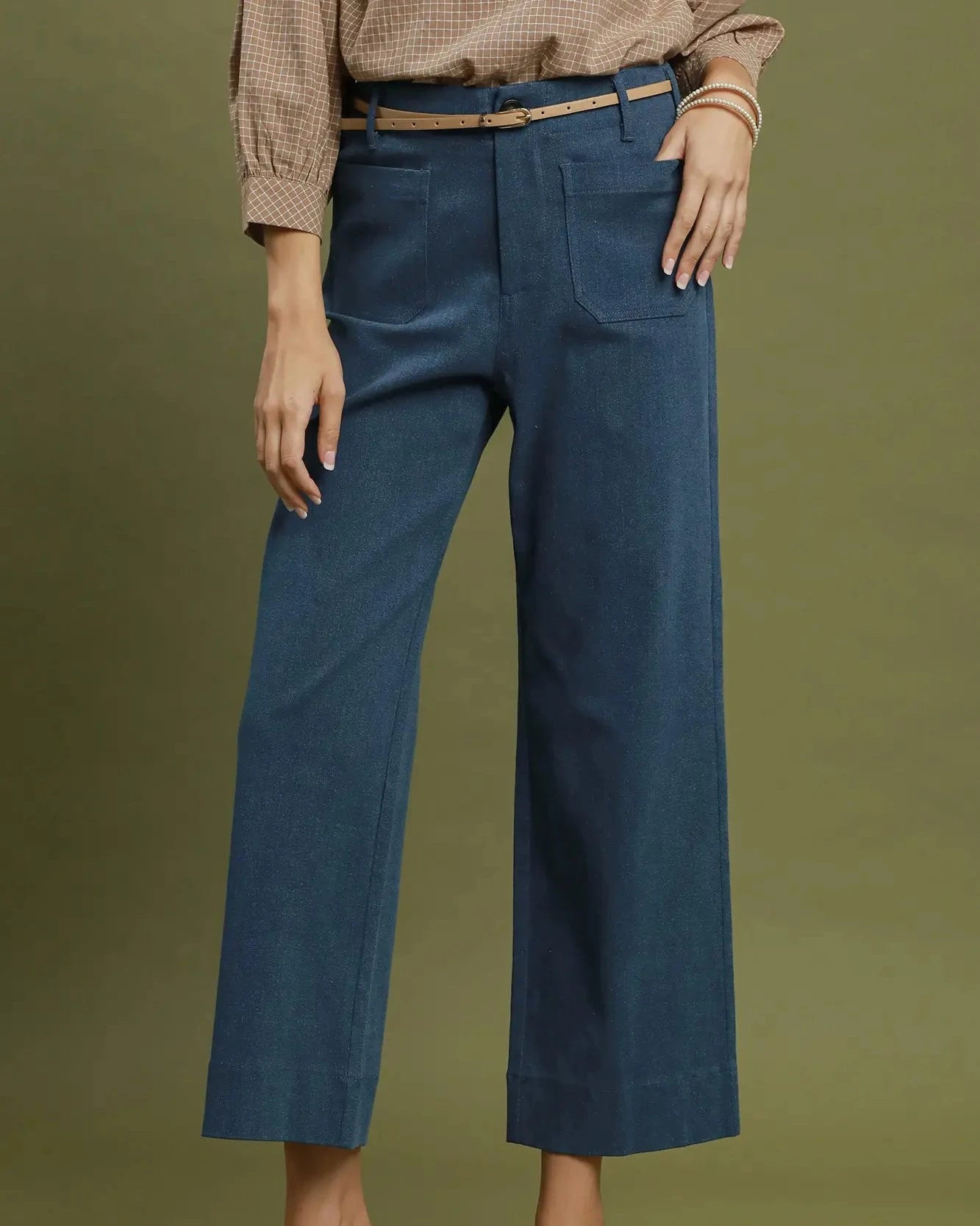 Denim Chambray Wide Leg Crop Pants