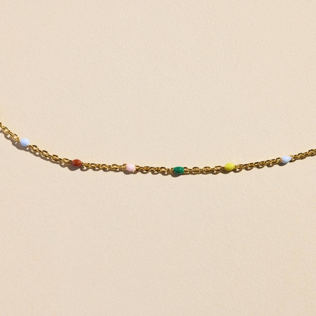 Multicolor Beaded Delicate Saturn Chain Necklace Nickel & Suede
