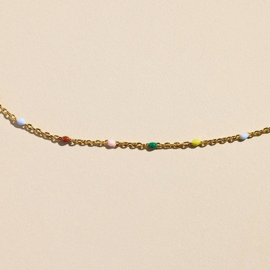 Multicolor Beaded Delicate Saturn Chain Necklace Nickel & Suede