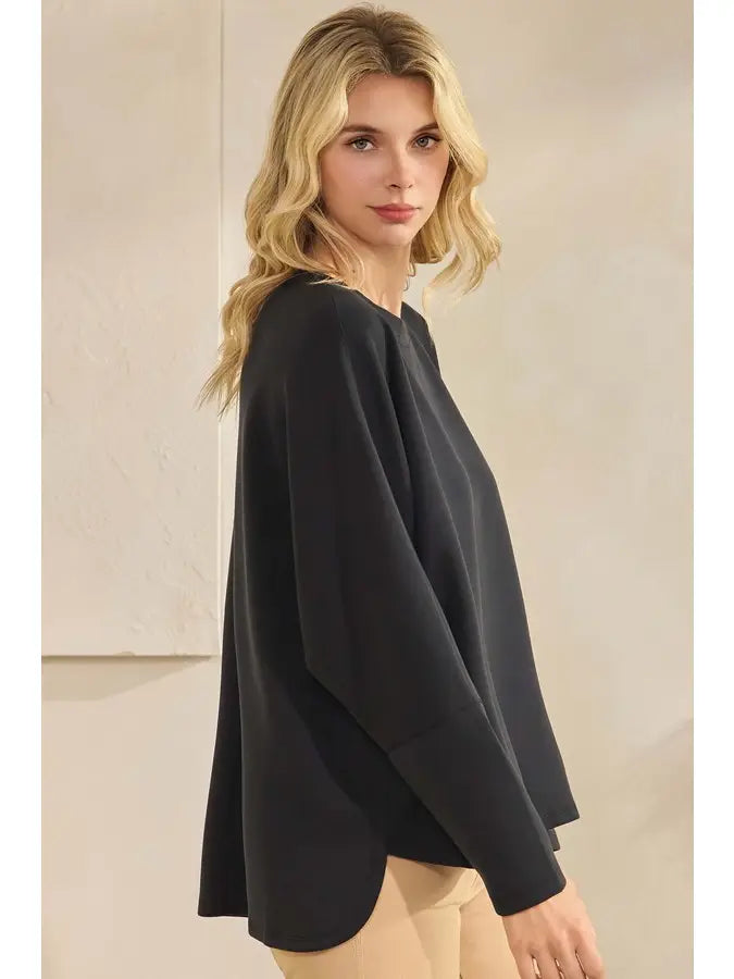 Black Sofie Soft Relaxed Dolman Sleeve Crew Neck Top