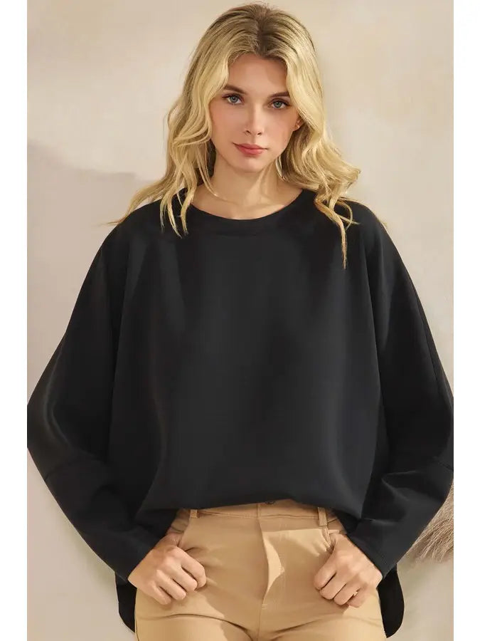 Black Sofie Soft Relaxed Dolman Sleeve Crew Neck Top