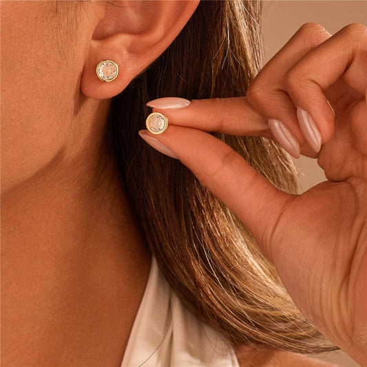 Rhinestone Bezel Square Round Stud Earring