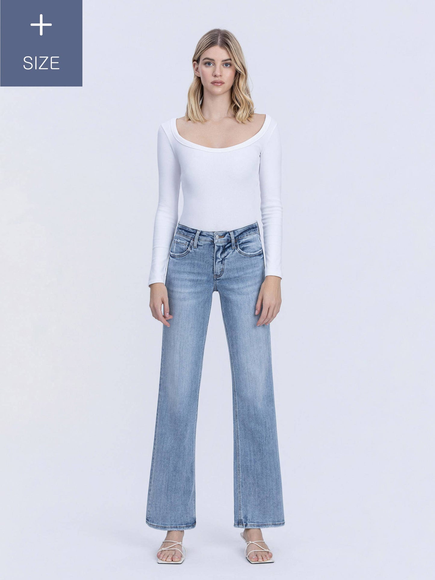 Plus Size Tummy Control Mid Rise Slim Wide Jeans